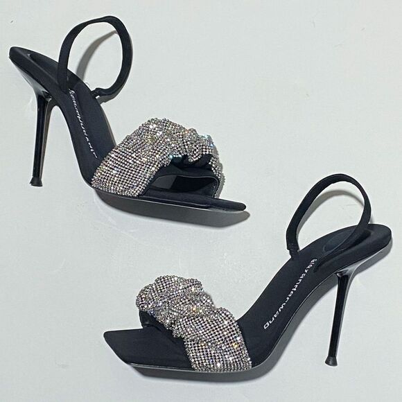 Alexander Wang Julie Scrunchie Embellished Slingback High Heel Sandals size 38 - Picture 1 of 16